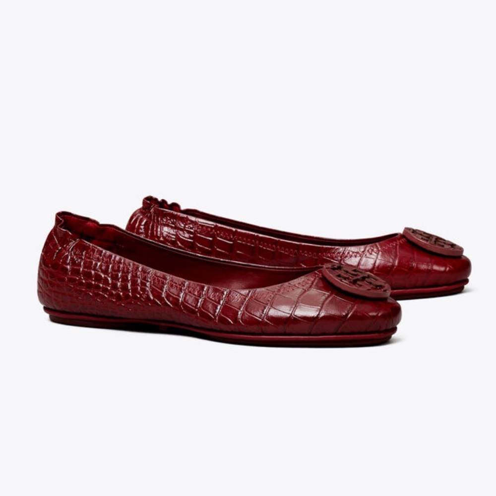 Tory Burch MINNIE TRAVEL BALLET FLAT, EMBOSSED LEATHER
